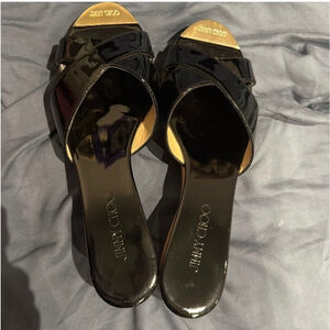JIMMY CHOO | Black Patent Leather Cork Wedges Size 39.5